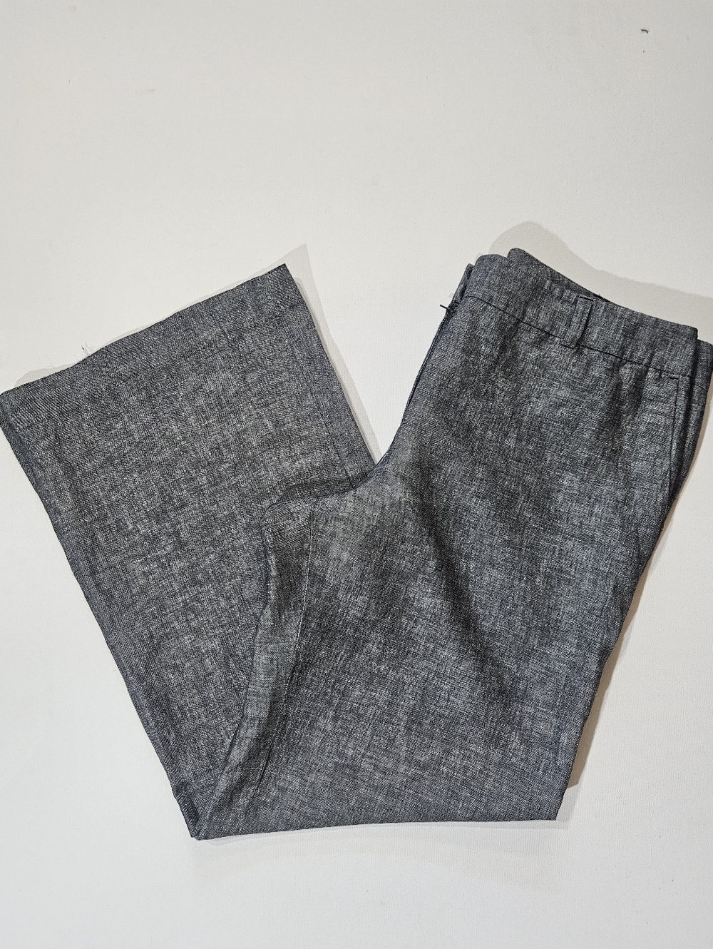 Ann Taylor Linen Blend Dress Pants Womens Curvy 14 Grey High Rise Wide Leg